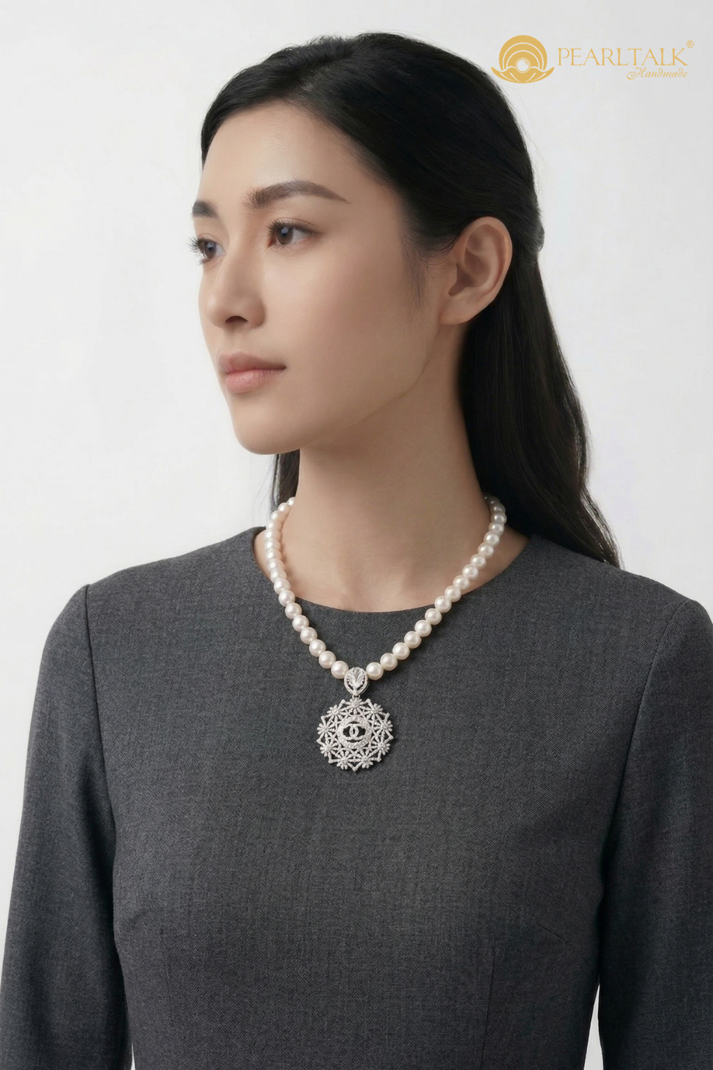 CHUỖI NGỌC TRAI 12MM MẶT ĐÁ